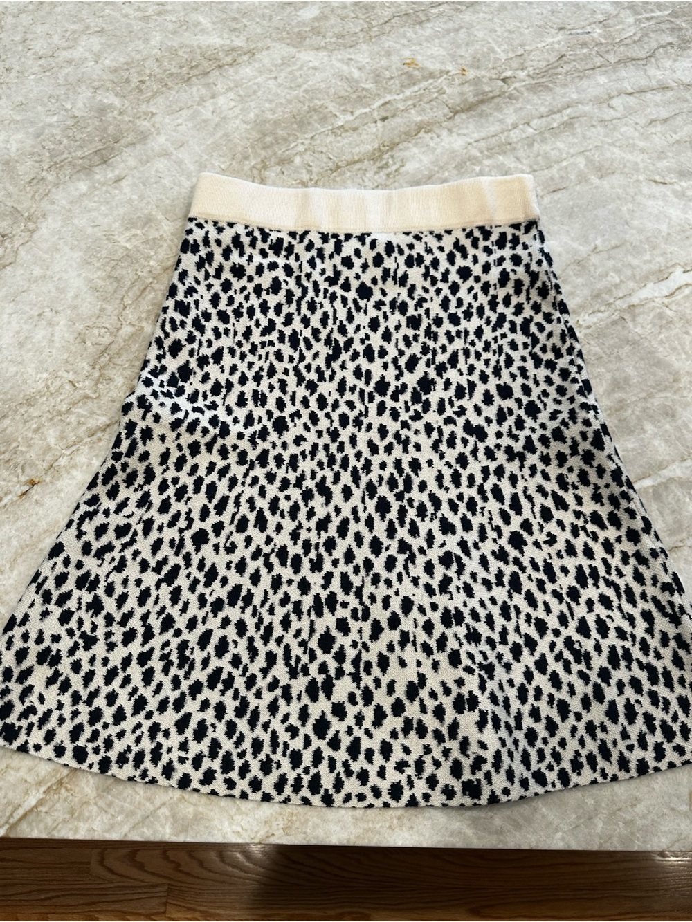 Ann Taylor Cream and Black Animal Print A-Line Skirt